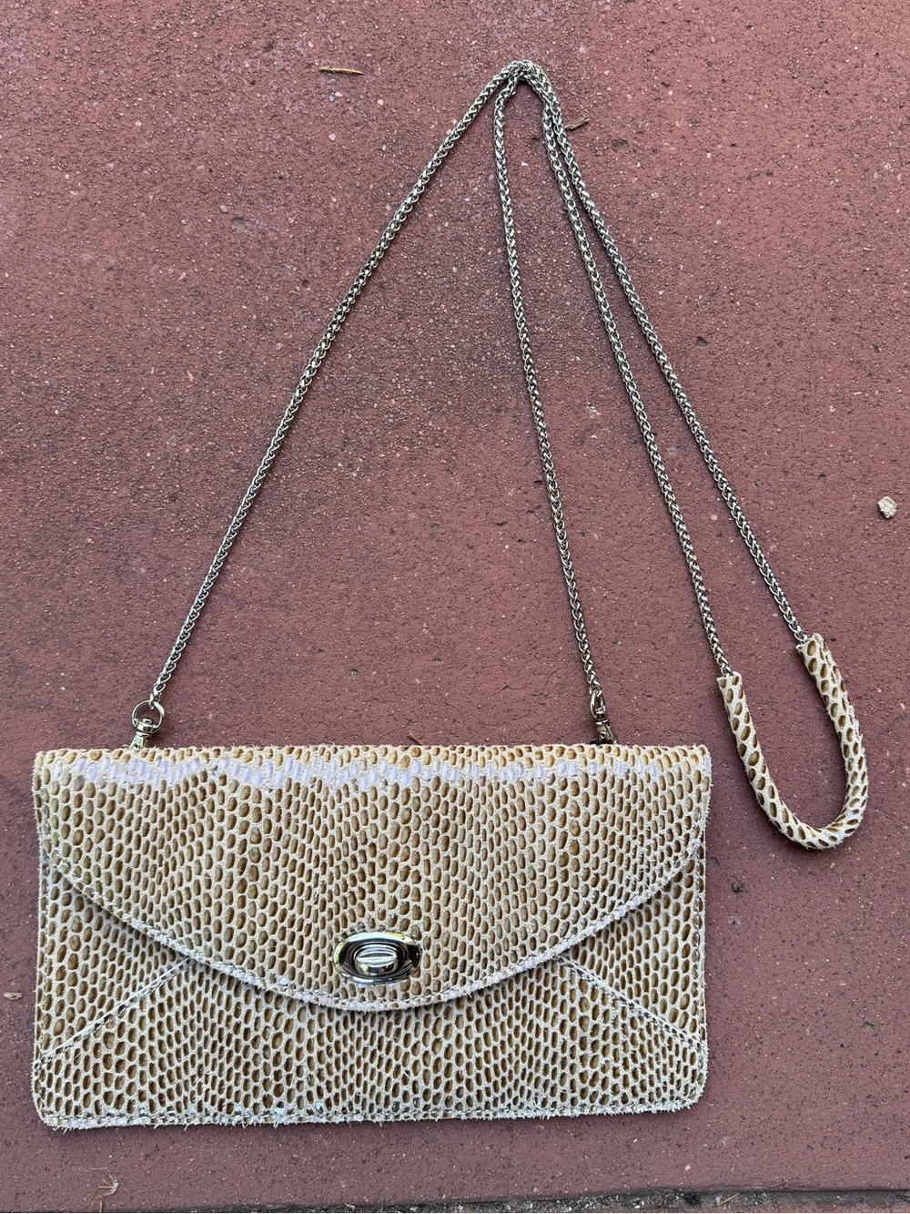Sorial Tan faux snakeskin Clutch with chain strap